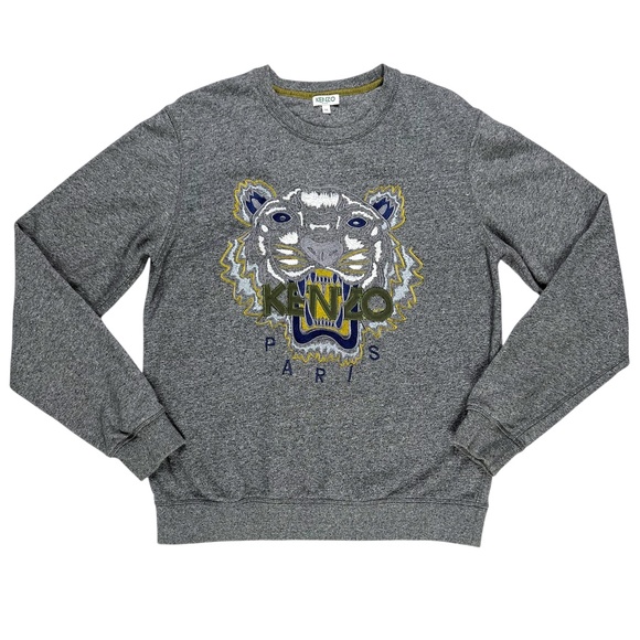 KENZO Tiger Head Embroidered Gray Crewneck Sweatshirt Size Medium - Picture 9 of 9